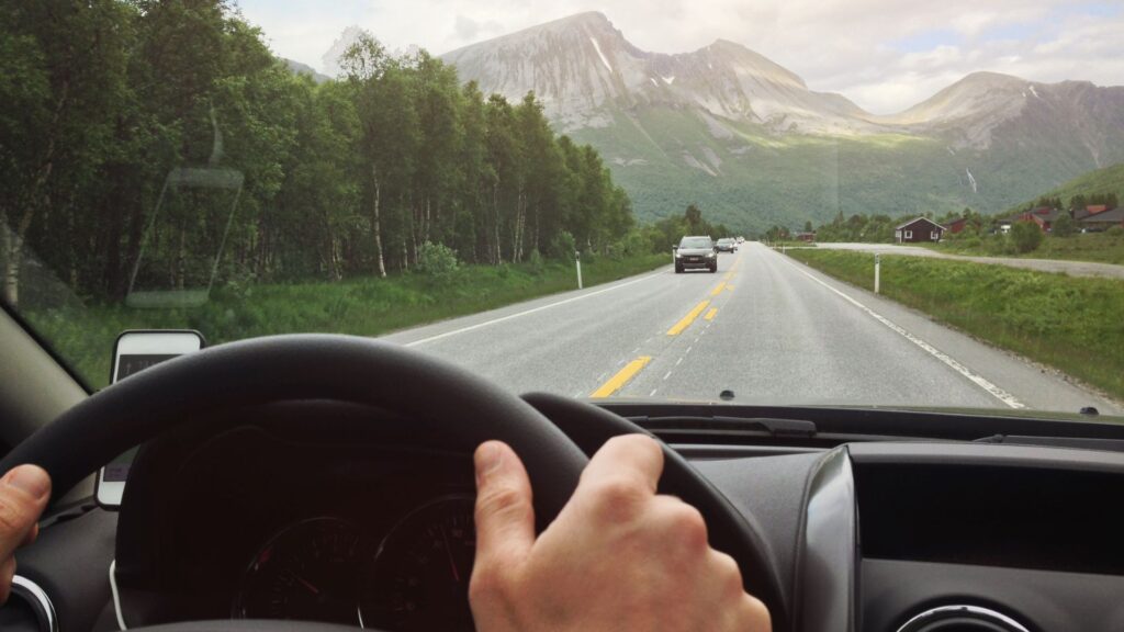 driving down a mountain road