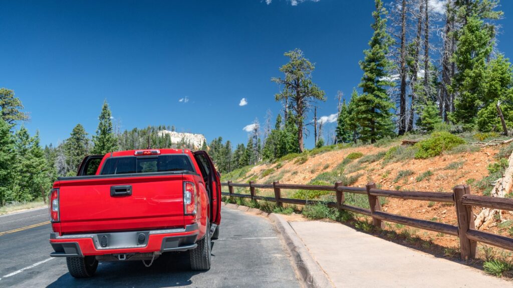truck driving down Montana road